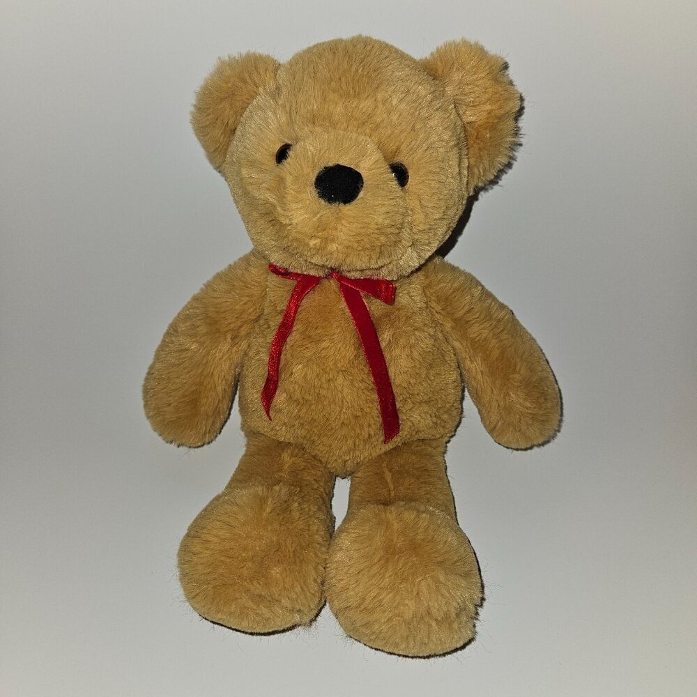Aurora Snuggles Brown Teddy Bear Plush Red Bow 14" Stuffed Animal Toy SOFT 2021